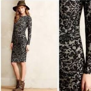 GANNI black lace print Monica bodycon ruched side dress, size M